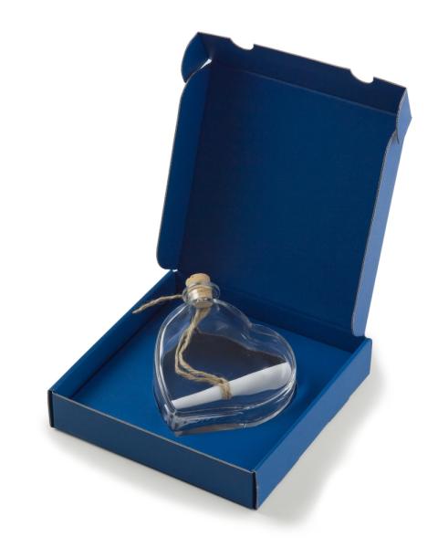 Flaschenpost Herz - aus Glas - in blauer Geschenk-Verpackung